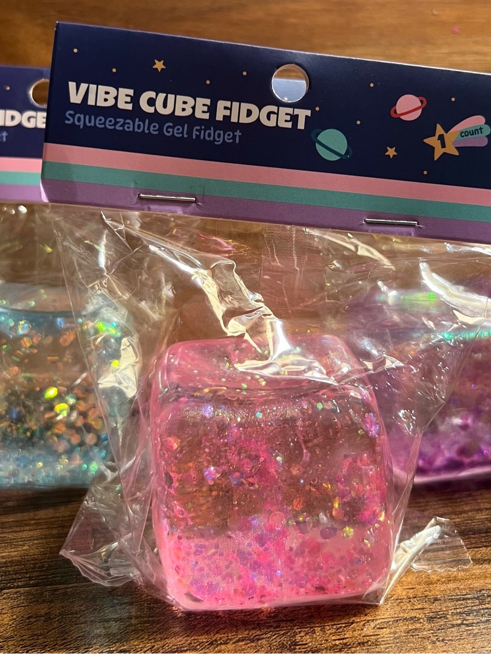 ✨BUNDLE OF 3 - Fidget Cube Gel Squeezey-3 Glitterly Squishies Pink Blue Purple